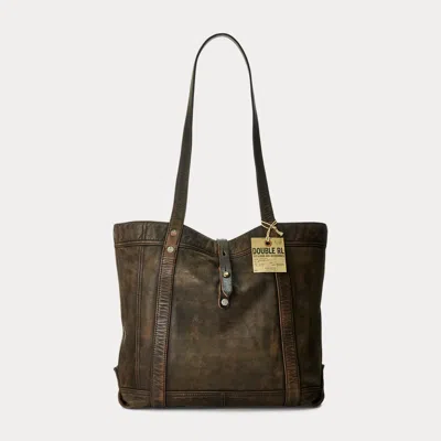 Ralph Lauren Leather Tote In Black Over Brown