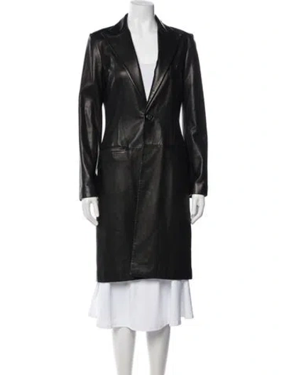 Pre-owned Ralph Lauren Leather Trench Coat In Black