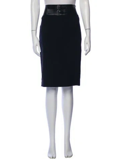 Pre-owned Ralph Lauren Leather Trim Embellishment Knee-length Skirt In Blue