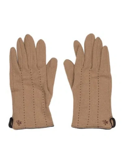 Pre-owned Ralph Lauren Leather Trim Gloves In Neutrals