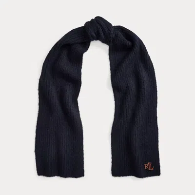 Ralph Lauren Leather-trim Rib-knit Scarf In Blue