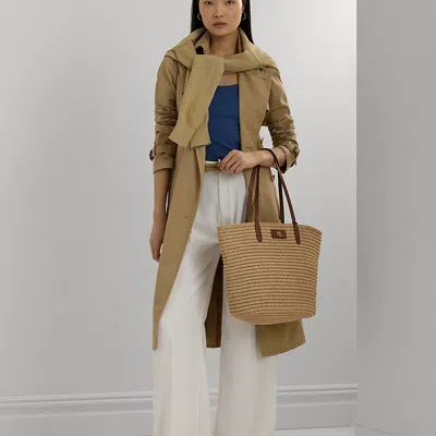 Ralph Lauren Leather-trim Straw Large Brie Tote Bag In Natural/lauren Tan