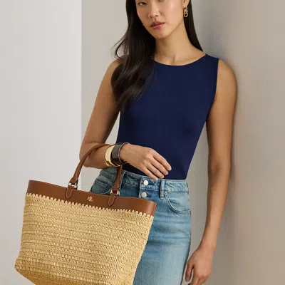 Ralph Lauren Leather-trim Straw Large Kyla Tote Bag In Brown