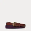 Ralph Lauren Leather-trim Striped Belt In Brown