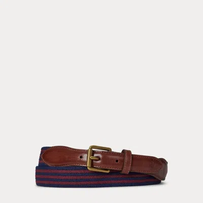 Ralph Lauren Leather-trim Striped Belt In Brown