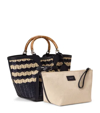 Ralph Lauren Leather-trim Woven Ralph Tote Bag In Navy