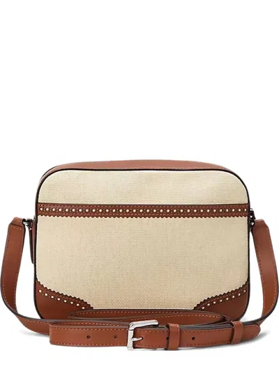 Ralph Lauren Leather-trimmed Logo-plaque Tote Bag In Neutral