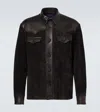 Ralph Lauren Leather-trimmed Suede Overshirt In Multi