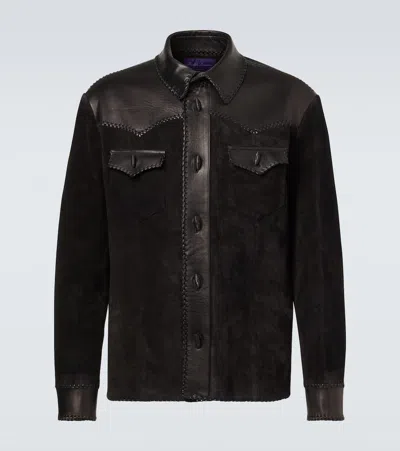 RALPH LAUREN LEATHER-TRIMMED SUEDE OVERSHIRT