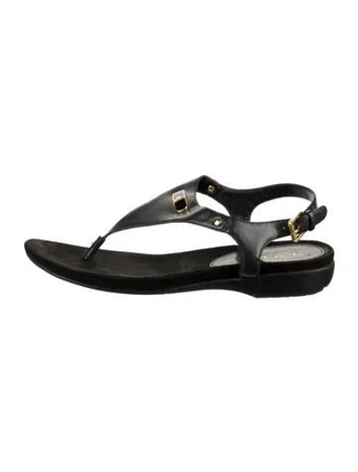 Pre-owned Ralph Lauren Leather T-strap Sandals In Black