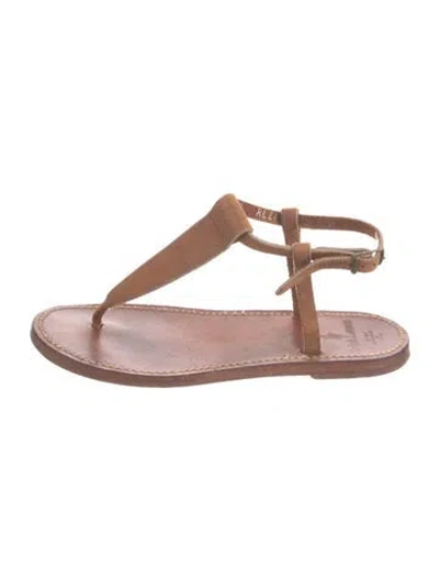 Pre-owned Ralph Lauren Leather T-strap Sandals In Brown