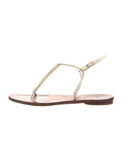 Pre-owned Ralph Lauren Leather T-strap Sandals In Neutral