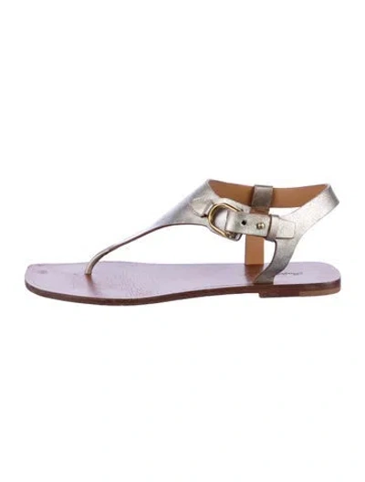 Pre-owned Ralph Lauren Leather T-strap Sandals In Purple