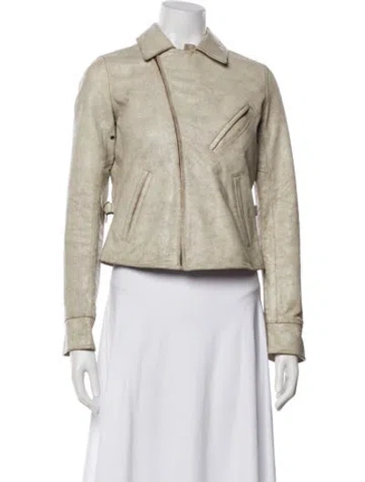 Pre-owned Ralph Lauren Leather Tweed Pattern Biker Jacket In Neutral