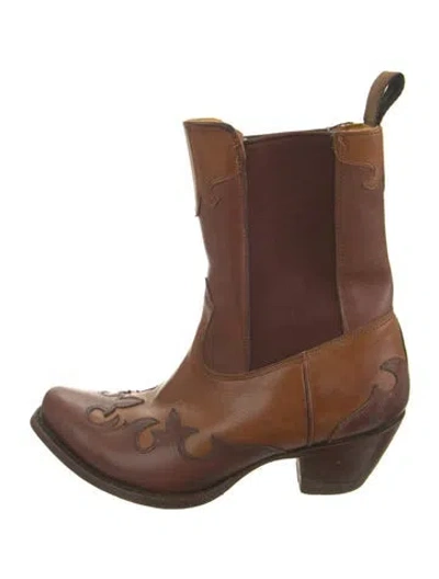 Pre-owned Ralph Lauren Leather Western Boots In Neutrals