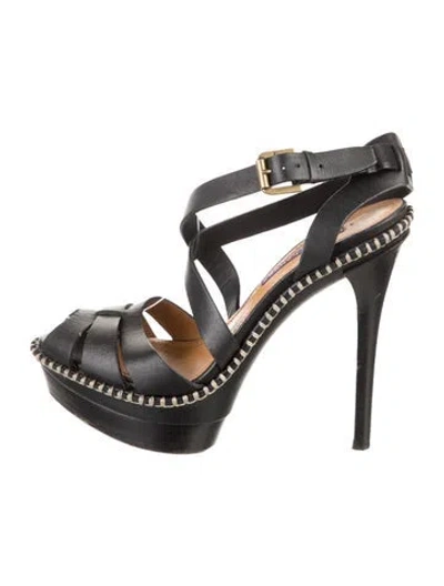Pre-owned Ralph Lauren Leather Whipstitch Trim Pumps In Black