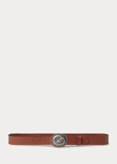 Ralph Lauren Leather Concho Wide Belt In Cuoio