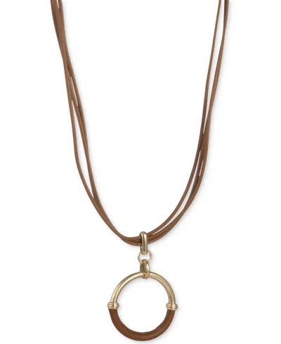 Ralph Lauren Leather-wrapped Ring Multi-cord Pendant Necklace, 16" + 3" Extender In Dark Brown