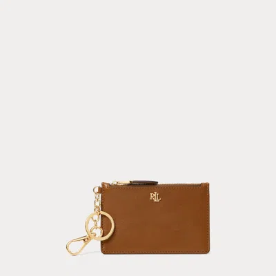Ralph Lauren Leather Zip Card Case In Lauren Tan In Brown