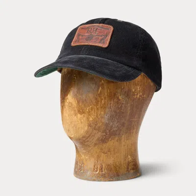 Ralph Lauren Leather-patch Corduroy Trucker Cap In Black
