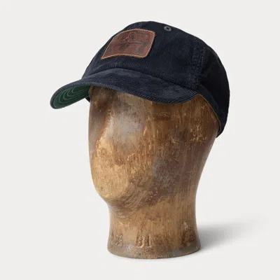 Ralph Lauren Leather-patch Corduroy Trucker Cap In Navy In Pattern