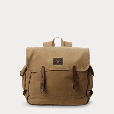 Ralph Lauren Leather-trim Canvas Backpack In Khaki/brown