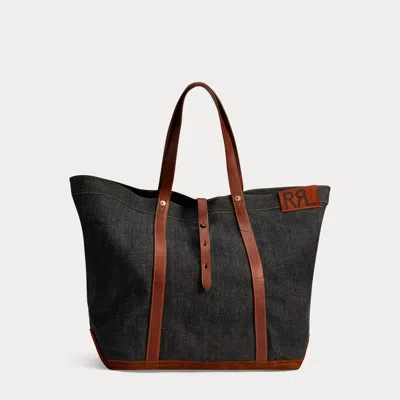 Ralph Lauren Leather-trim Indigo Denim Tote In Indigo In Purple