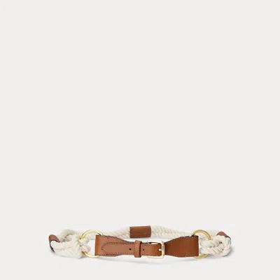 Ralph Lauren Leather-trim Rope Skinny Belt In Natural/lauren Tan In Pink