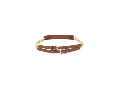 Ralph Lauren Leather-trim Stacked Chain Belt Women's Belts Lauren Tan: Xl (40" Waist), Brass/leather In Brown