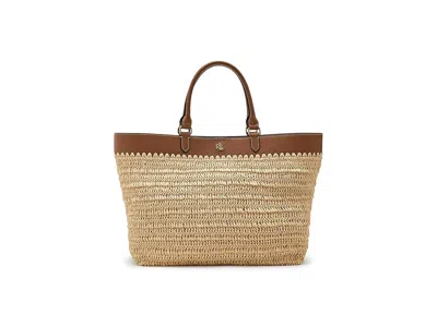 Ralph Lauren Leather-trim Straw Large Kyla Tote Bag In Natural/lauren Tan In Brown