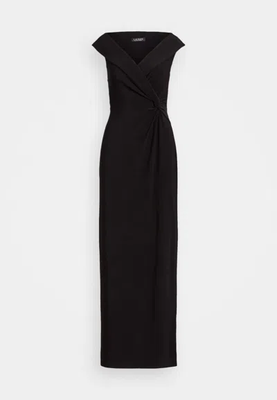 Ralph Lauren Sleeveless Pinched-waist Gown In Black