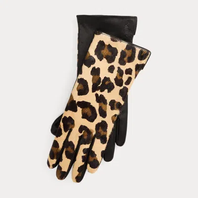 Ralph Lauren Leopard-print Leather Gloves In Black