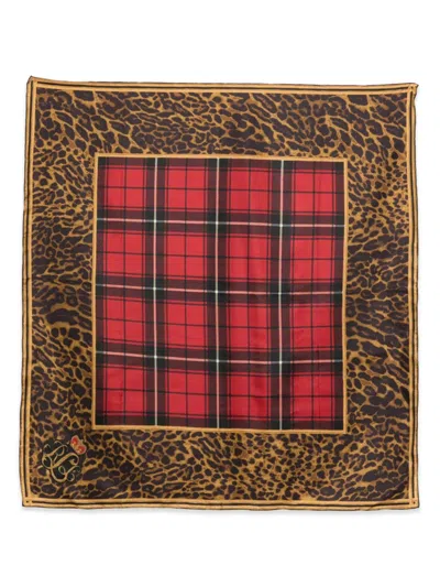 Ralph Lauren Leopard-print Tartan-print Scarf In Red