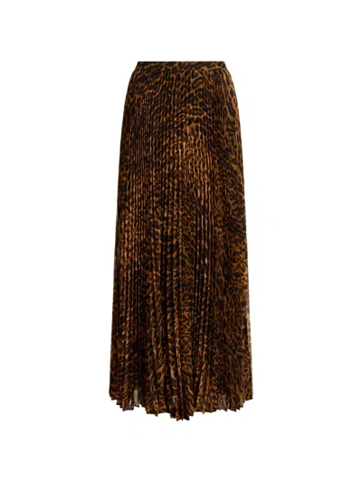 Ralph Lauren Leopard-pattern Pleated Midi Skirt In Brown