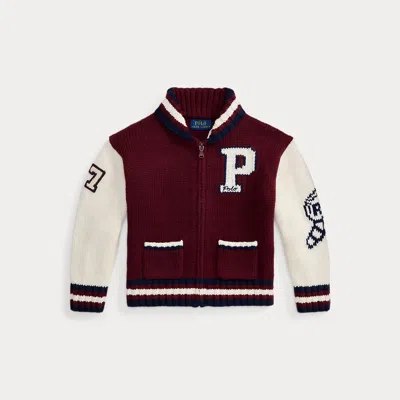 Ralph Lauren Babies' Letter Cotton-wool Sweater In Rich Ruby Multi In Burgundy