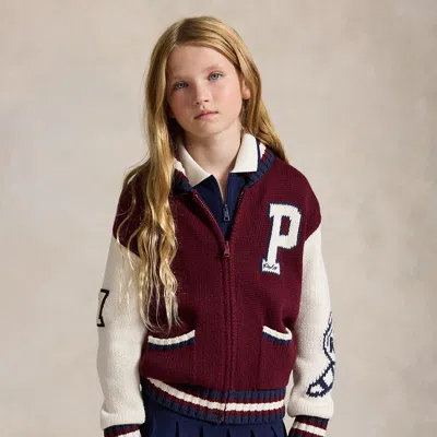 Ralph Lauren Kids' Letter Cotton-wool Sweater In Rich Ruby Multi In Burgundy