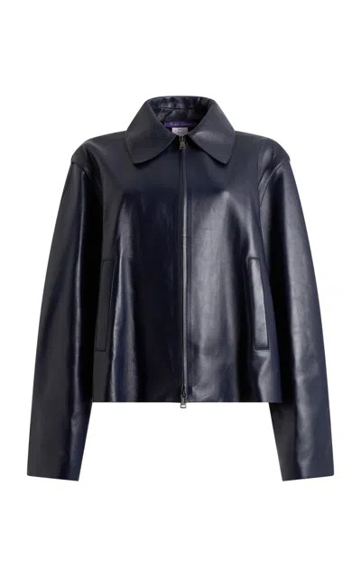 Ralph Lauren Levine Collared Leather Jacket In Blue