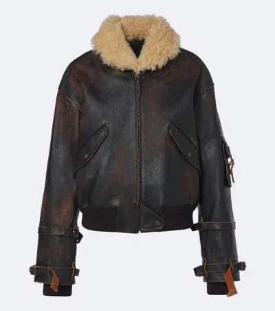Ralph Lauren Lianne Shearling-trimmed Leather Jacket In Brown