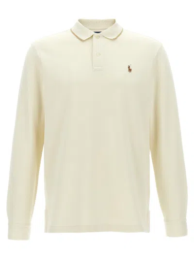 Ralph Lauren Light Beige Fleece Cotton Polo Shirt In Sand
