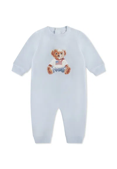 Ralph Lauren Light Blue Babygrow For Baby Boy With Polo Bear In White