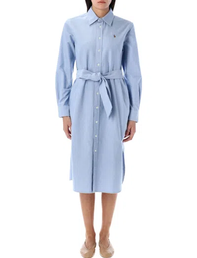 Ralph Lauren Light Blue Polo Pony-embroidered Midi Dress