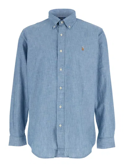 Ralph Lauren Light-blue Shirt With Cavallino Embroidery On The Front In Cotton Man
