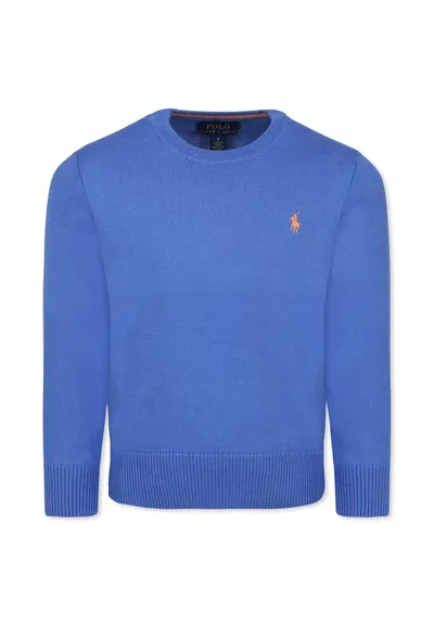 Ralph Lauren Kids' Light Blue Sweater For Boy With Iconic Orange Pony