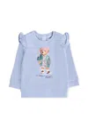 Ralph Lauren Light Blue Sweatshirt For Baby Girl With Polo Bear In Blue