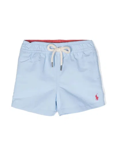 Ralph Lauren Babies' Light Blue Swimwear With Red Pony In Clear Blue