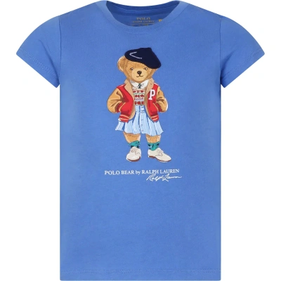 Ralph Lauren Kids' Light Blue T-shirt For Girl With Polo Bear