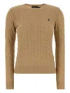 Ralph Lauren Light Brown Wool Crewneck Sweater In Brown