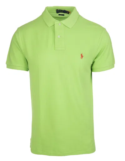 Ralph Lauren Light Green And Red Slim-fit Pique Polo Shirt