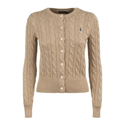 Ralph Lauren Light Saddle Heather Cotton Cable-knit Crew Neck Cardigan