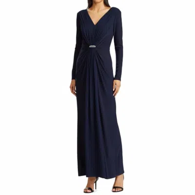 Ralph Lauren Lighthouse Overlay Long Sleeve Gown In Navy In Blue